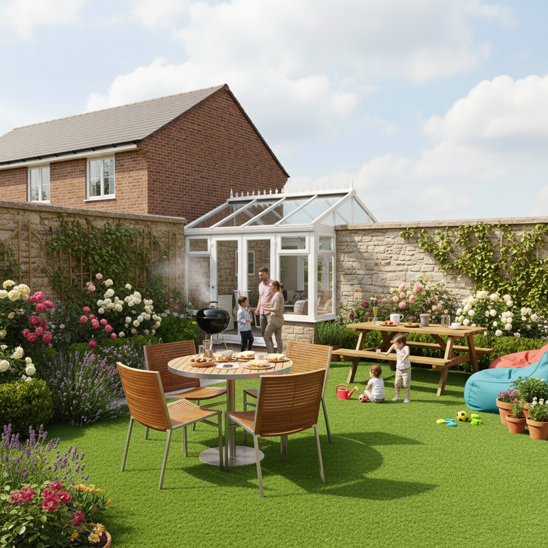 Synthetic lawn grass UK garden patio conservatory
