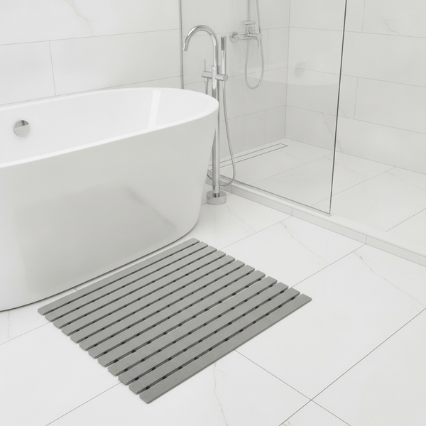 Non-Slip Antibacterial Bath Mat 43×150cm Grey – PVC Loop Saf - Uk Bathroom Setting