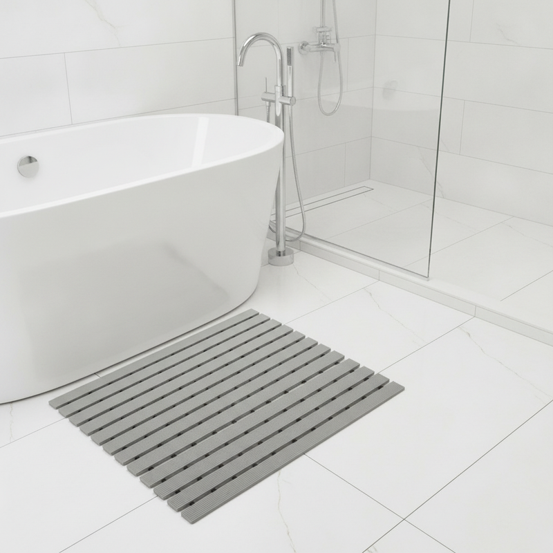 Non-Slip Antibacterial Bath Mat 43×150cm Grey – PVC Loop Saf - Uk Bathroom Setting
