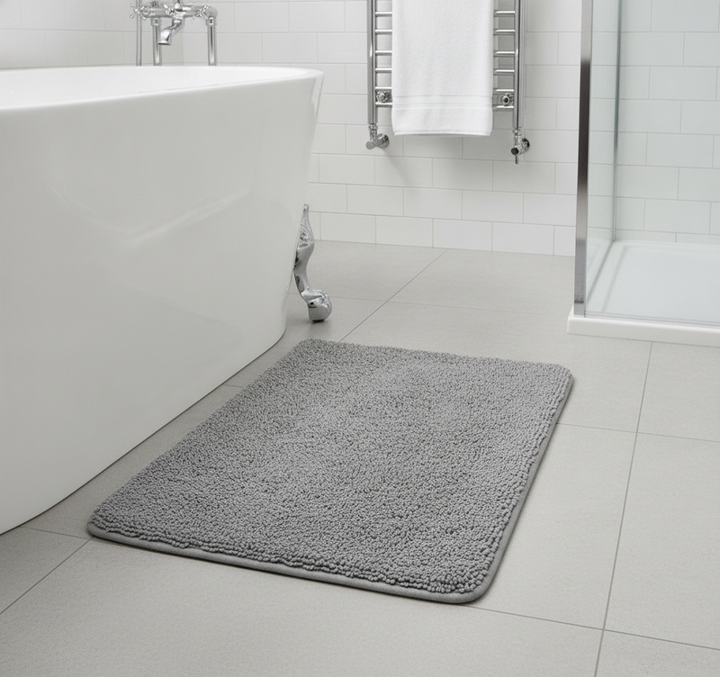 High-Pile Sky Soft Bath Mat – Fluffy Shaggy Bathroom Rug Non-Slip Quick-Dry - Uk Bathroom Setting