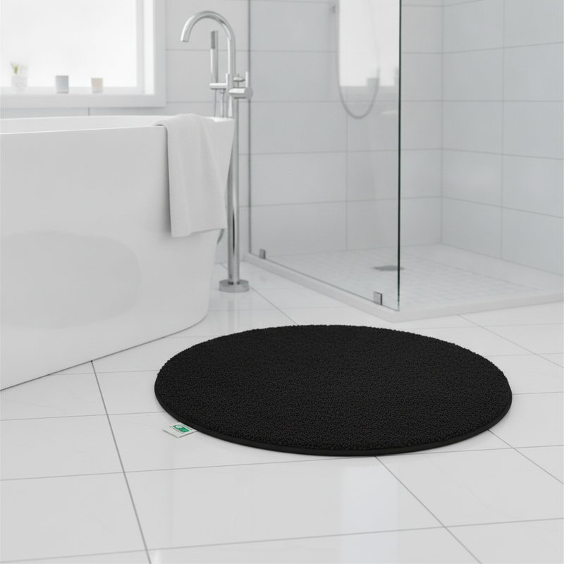 Round Microfibre Bath Mat Black 95cm – Deep Pile Non-Slip Ba - Uk Bathroom Setting