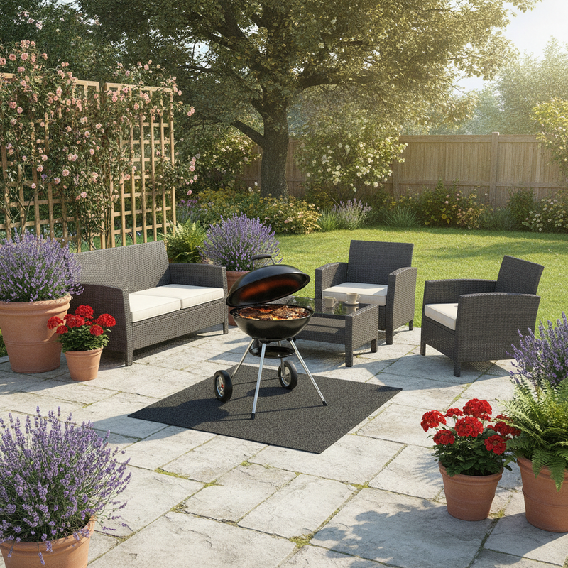 BBQ & Gas Grill Fireproof Floor Mat – Sparks & Heat Protection for Patio - Uk Garden Setting