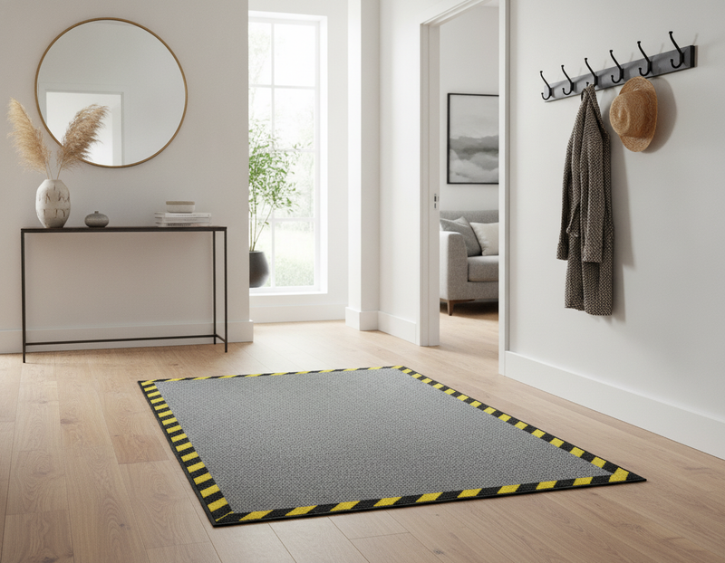 Cable Safety Mat with High-Vis Warning Border – Non-Slip Office & Warehouse Cable Cover - Uk Hallway Setting