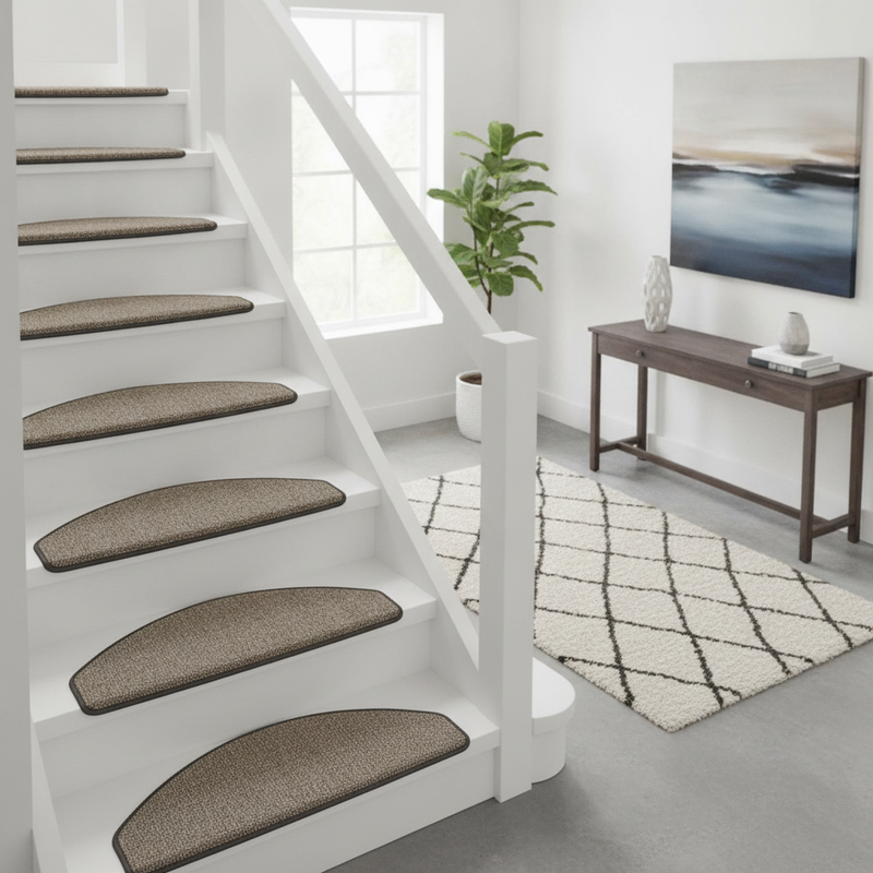 Natural Sisal Stair Mats Grey – Semicircular Non-Slip Self-A - Uk Hallway Setting