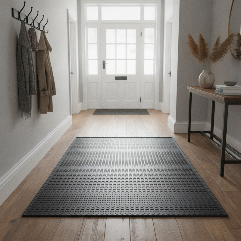 Coin Pattern Rubber Floor Matting Roll - Uk Home Hallway Setting