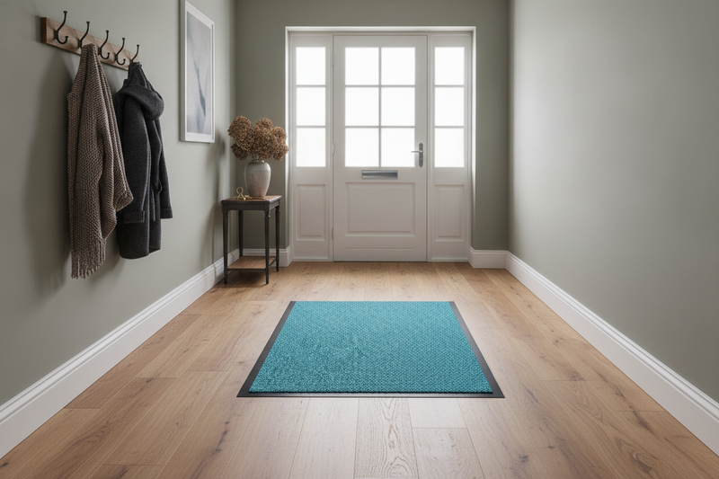 Washable Dirt Trapper Runner Turquoise 90×600cm – Non-Slip C - Uk Home Hallway Setting