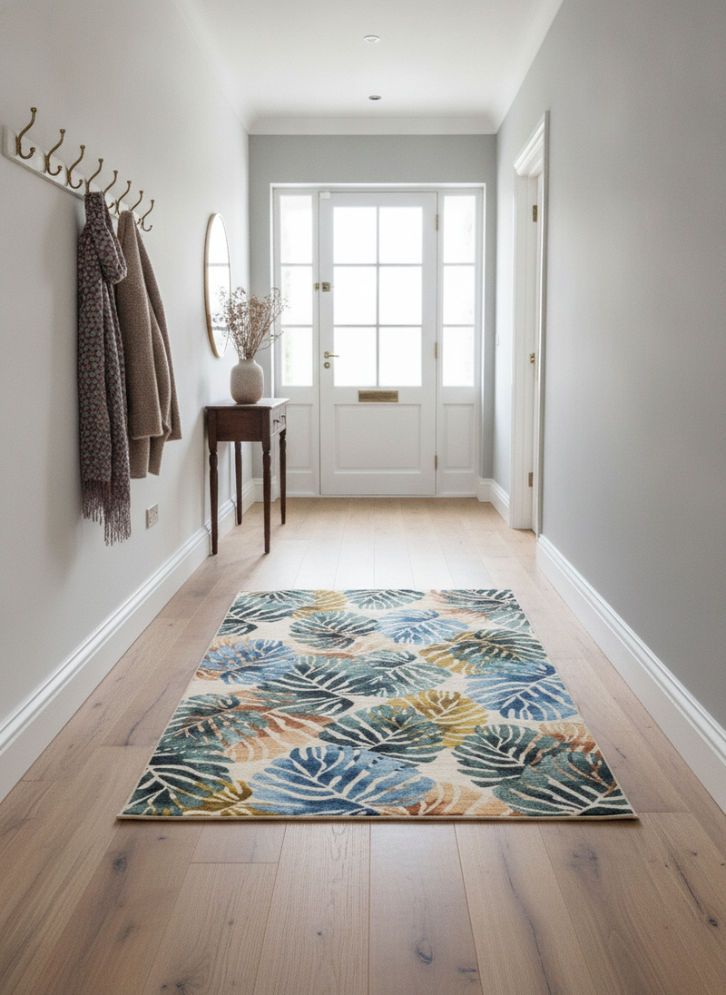 Amazonia Botanical Rug 160×230cm – Washable Non-Slip Short Pile Indoor Rug - Uk Home Hallway Setting