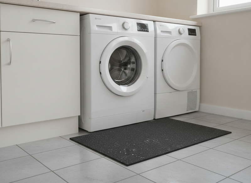 Anti-Vibration Mat 60×60cm 5mm – Non-Slip Rubber Underlay for Washing Machine - Uk Laundry Room Setting