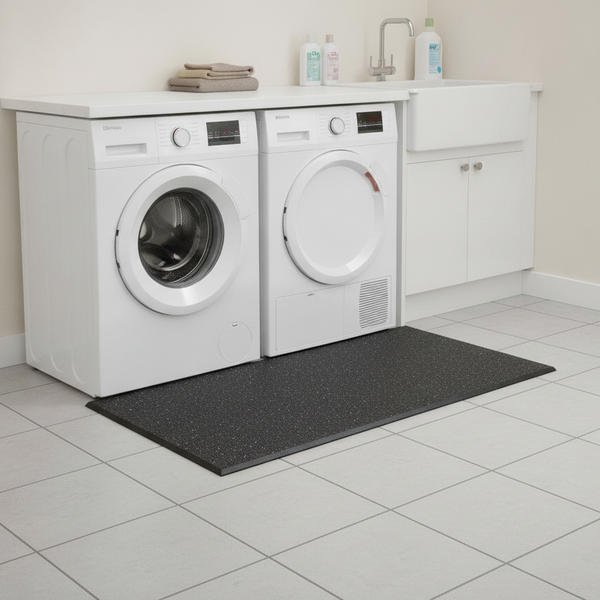 Anti-Vibration Mat 60×60cm 5mm – Pack of 4, Cut-to-Size Rubber Appliance Underlay - Uk Laundry Room Setting