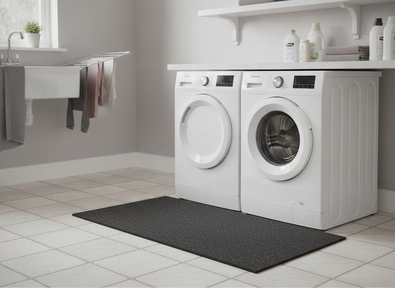 Anti-Vibration Mat 60×60cm 5mm – Pack of 4, Cut-to-Size Rubber Appliance Underlay - Uk Laundry Room Setting