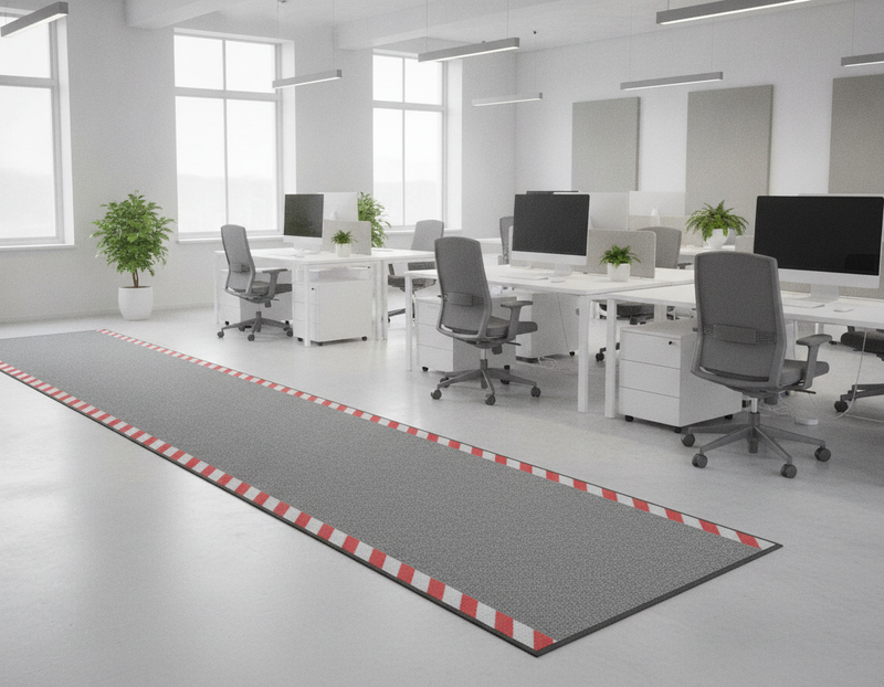 Cable Cover Safety Mat White/Red Warning Border – Non-Slip Office & Warehouse Cable Protector - Uk Office Setting