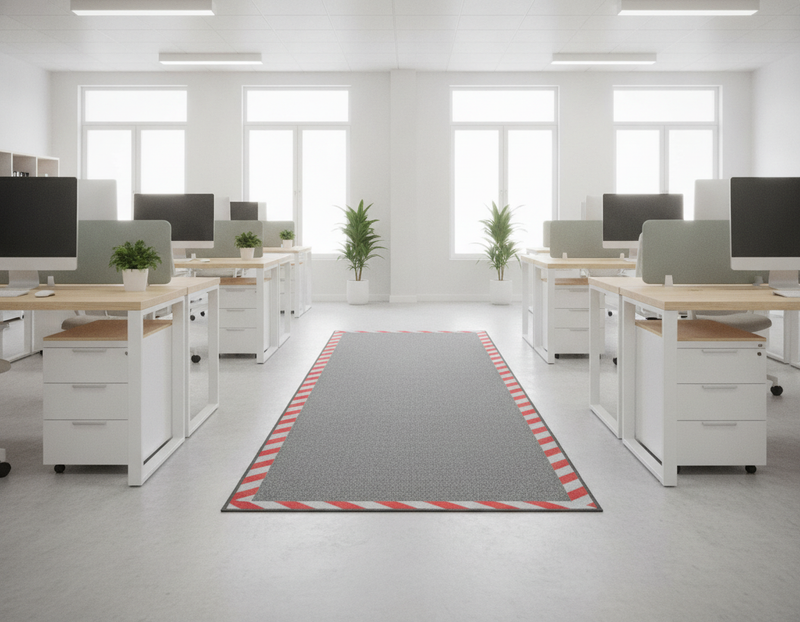 Cable Cover Safety Mat White/Red Warning Border – Non-Slip Office & Warehouse Cable Protector - Uk Office Setting