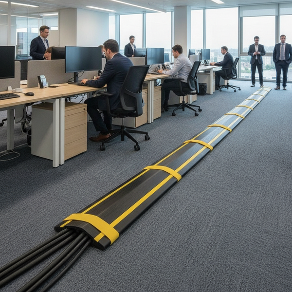 Hi-Vis Yellow Rubber Floor Cable Cover - Uk Office Cable Setting