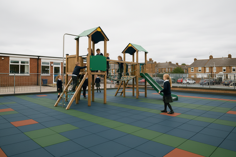 Playground Safety Mats UK 1m x 1m Rubber Tiles BS EN 1177 Certified Free Deliver - playground mat UK - product hero shot showing full dimensions