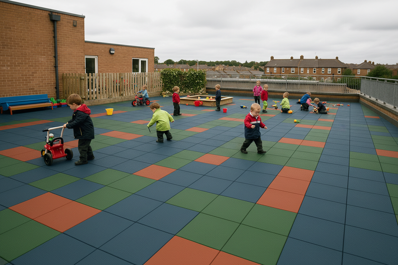 Playground Safety Mats - 1m x 1m Rubber Tiles - BS EN 1177 Certified - - Detailed View