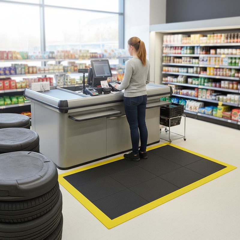 Anti-Fatigue Rubber Floor Tiles - Industrial Standing Mats - - In Use
