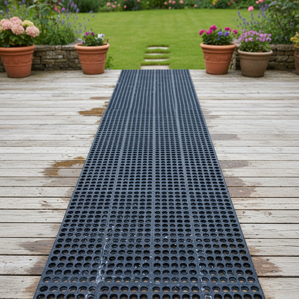 Rubber Decking Mat with Drainage UK 17mm Anti-Slip Tiles Outdoor Safety Free Del - decking mat UK - product hero shot showing full dimensions