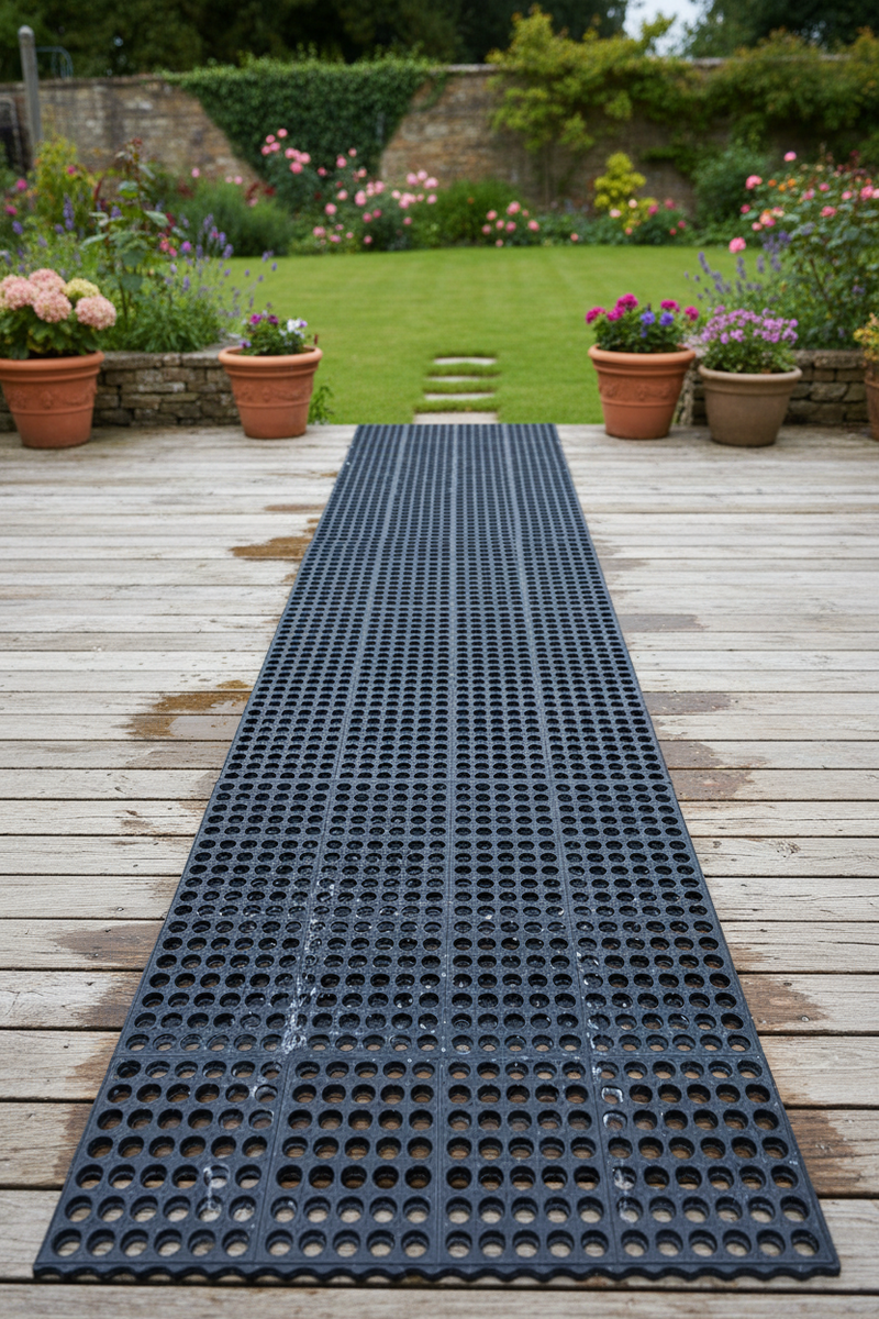 Rubber Decking Mat with Drainage UK 17mm Anti-Slip Tiles Outdoor Safety Free Del - decking mat UK - product hero shot showing full dimensions