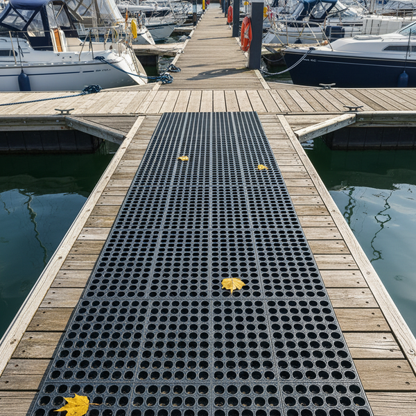 Rubber Decking Mat with Drainage - 17mm Anti-Slip Tiles - Outdoor Safety - - Detailed View