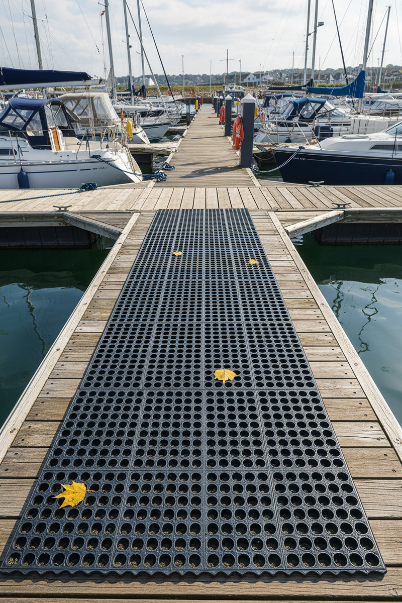 Rubber Decking Mat with Drainage - 17mm Anti-Slip Tiles - Outdoor Safety - - Detailed View