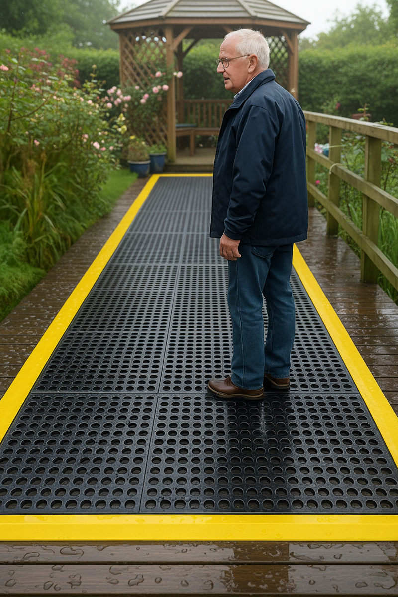 Anti-Slip Decking Mat - 910x910mm Rubber Tiles - Heavy Duty Outdoor - - Detailed View