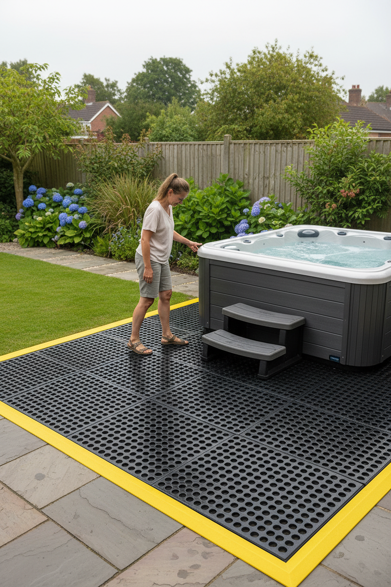 Anti-Slip Decking Mat - 910x910mm Rubber Tiles - Heavy Duty Outdoor - - Close-up Texture