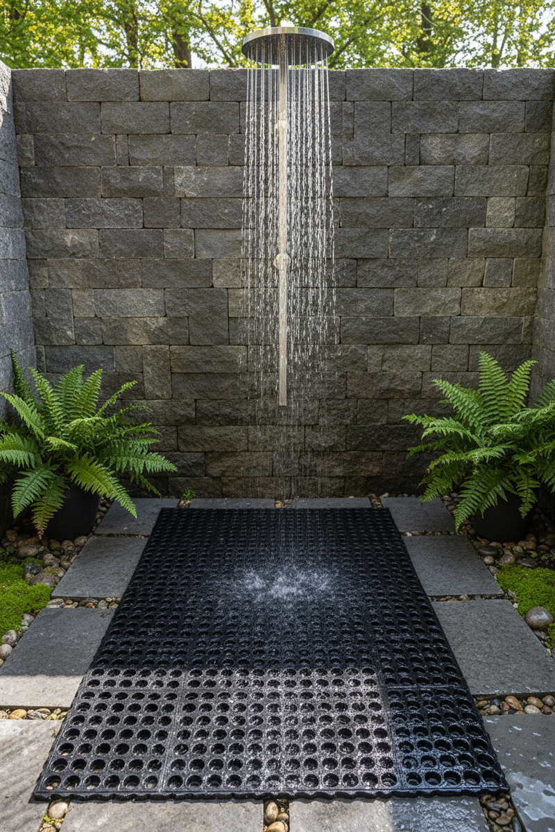 Rubber Decking Mat with Drainage - 17mm Anti-Slip Tiles - Outdoor Safety - - Close-up Texture