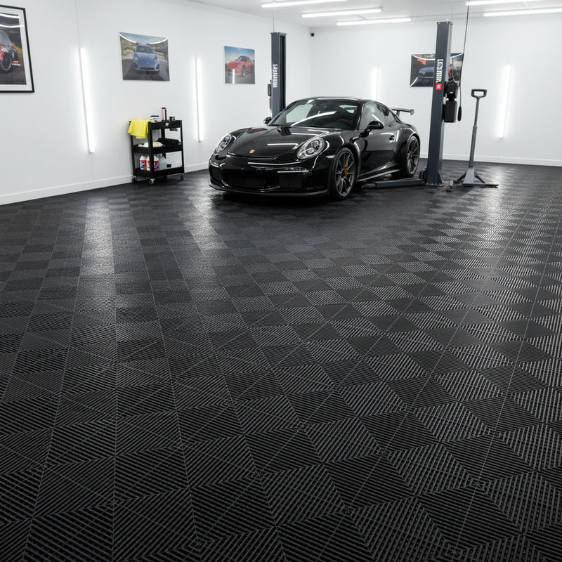 Black vented garage floor tiles UK