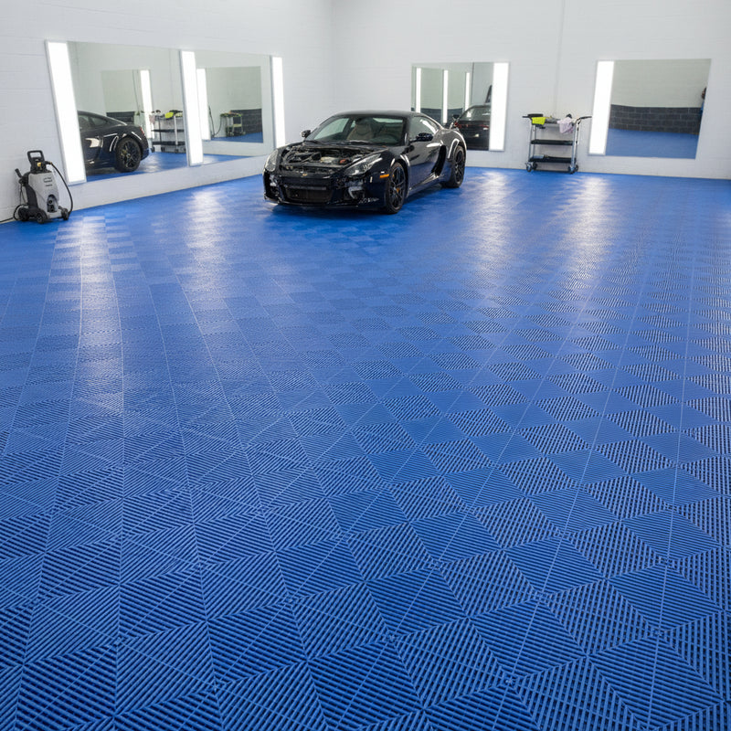Blue vented garage floor tiles UK
