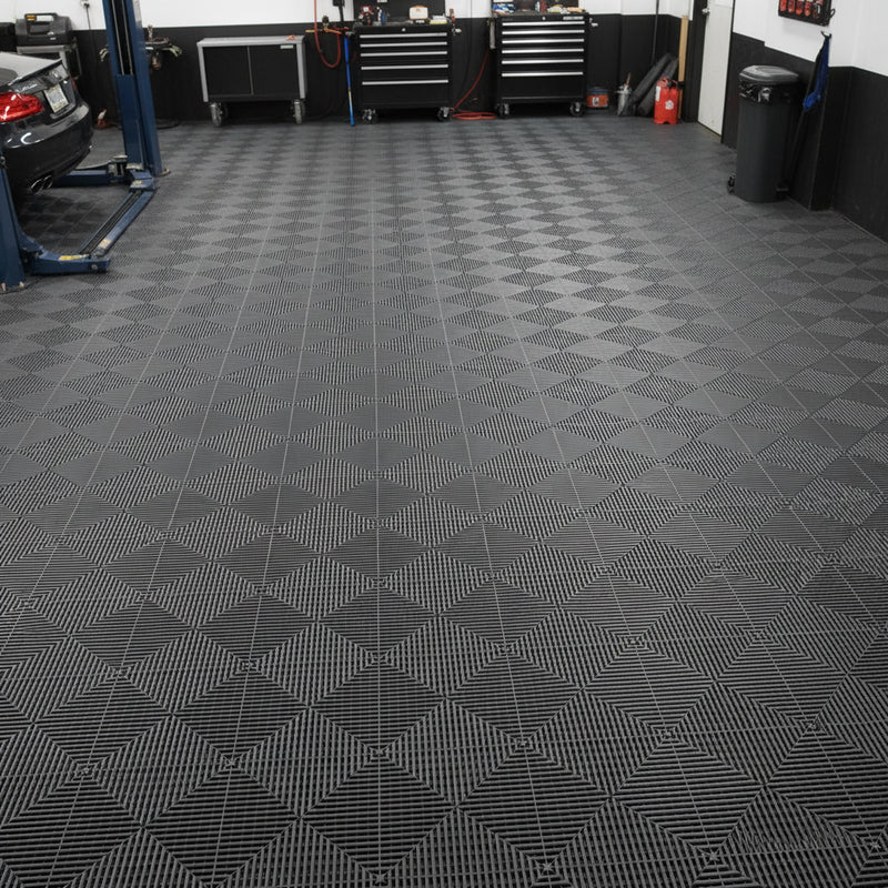 Dark grey vented garage floor tiles UK