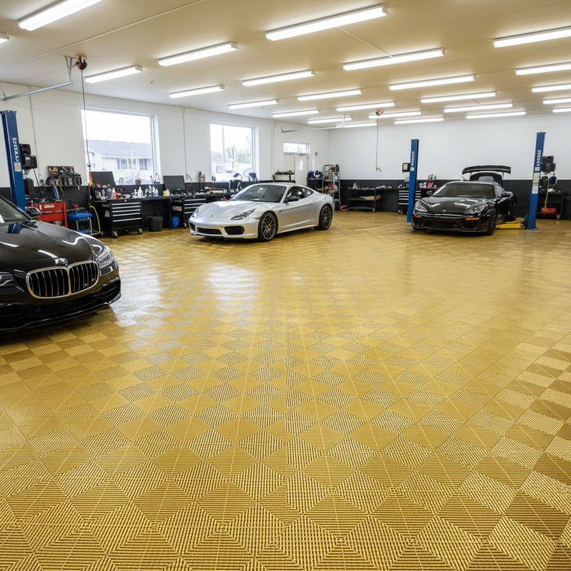 Gold vented garage floor tiles UK