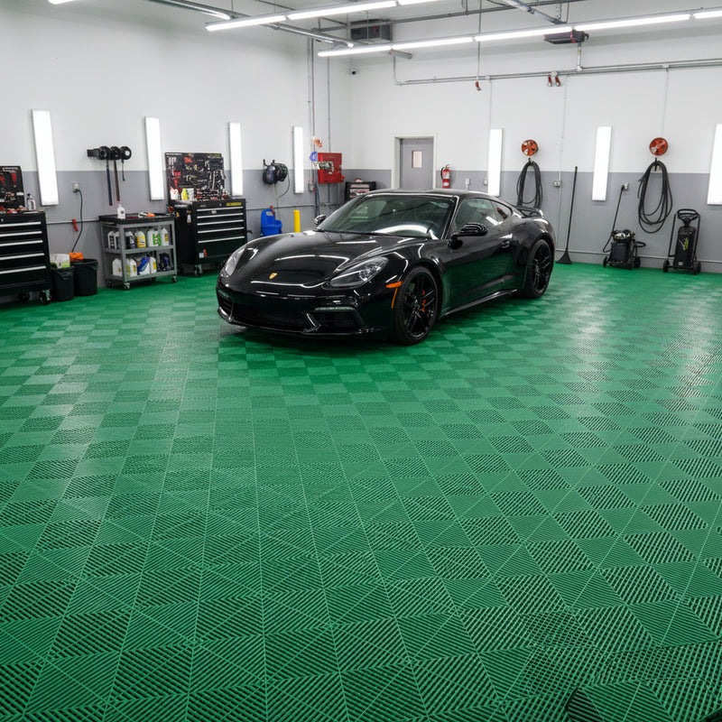 Green vented garage floor tiles UK