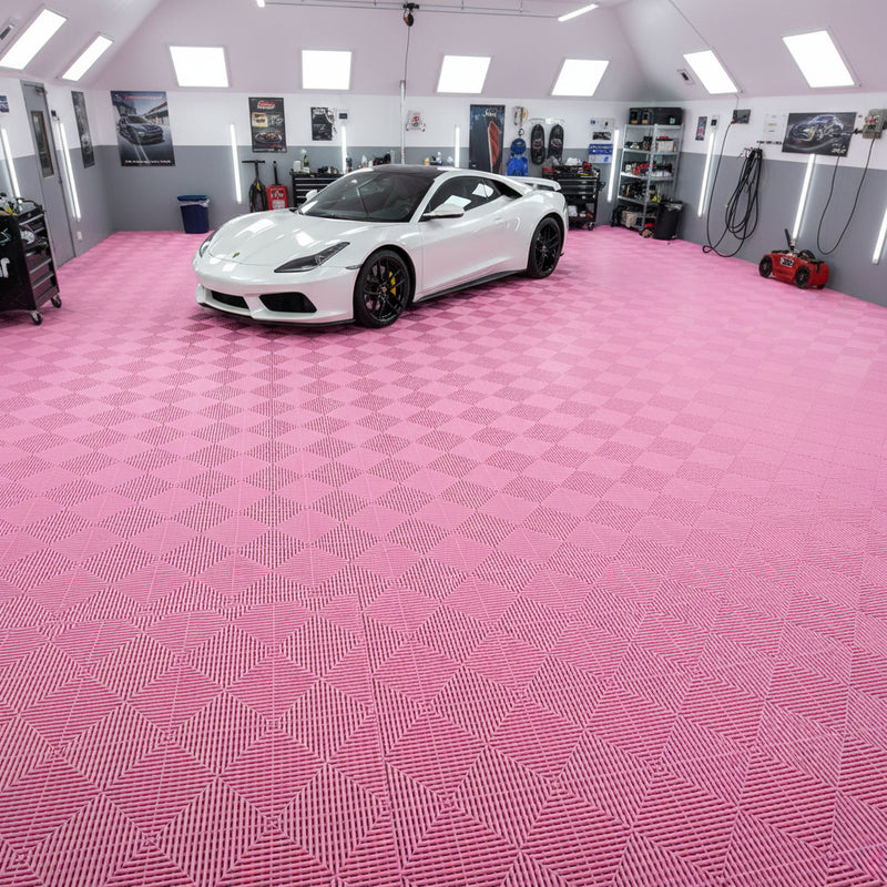 Pink vented garage floor tiles UK