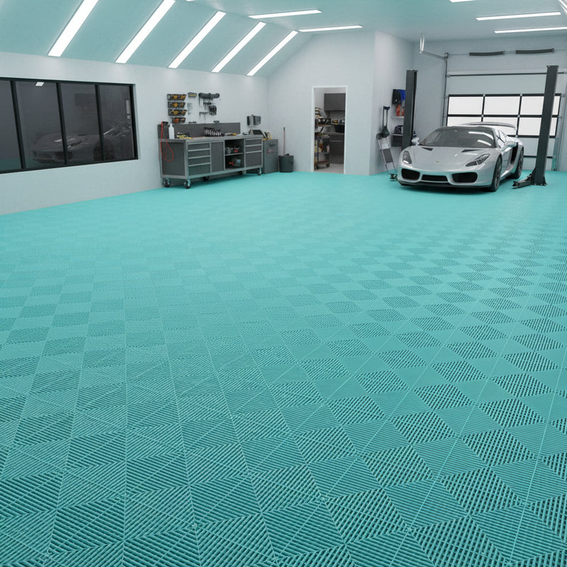 Turquoise vented garage floor tiles UK