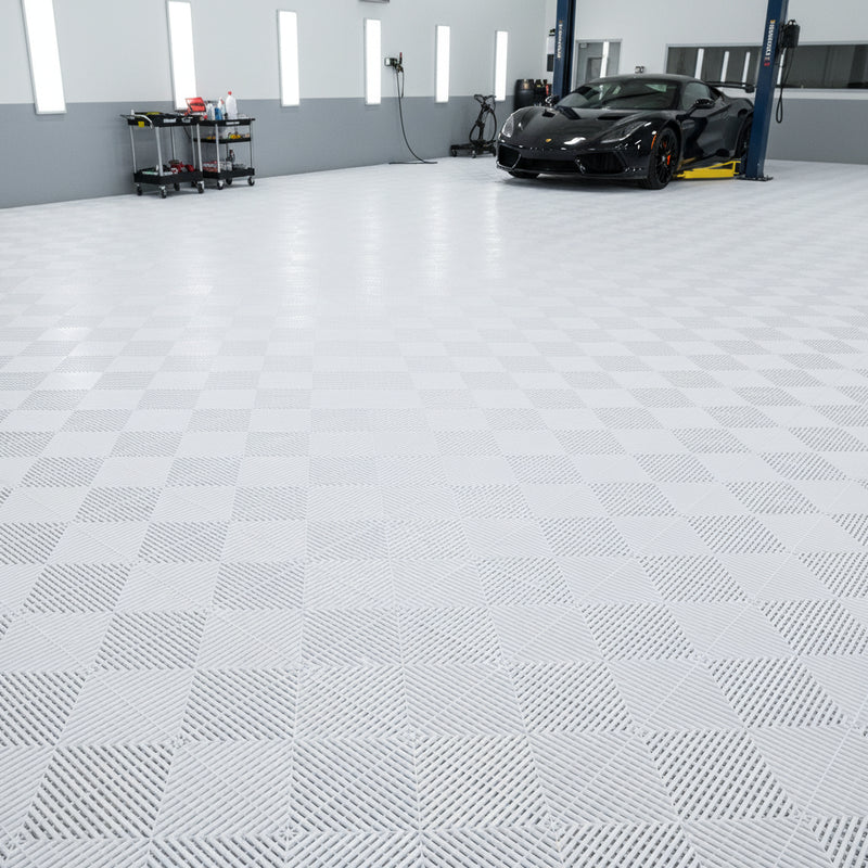 White vented garage floor tiles UK