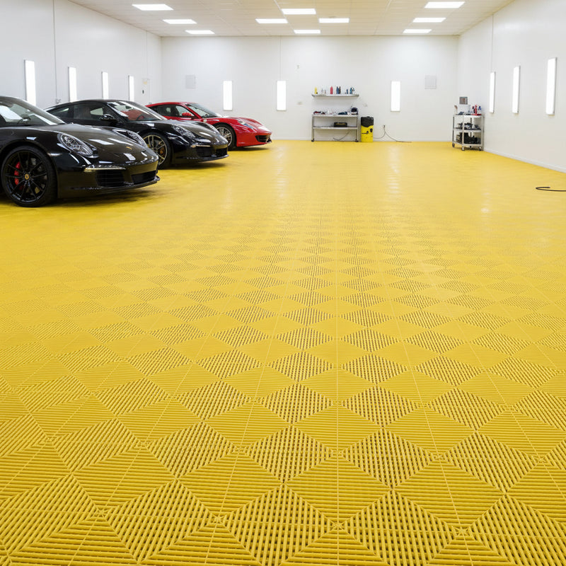 Yellow vented garage floor tiles UK