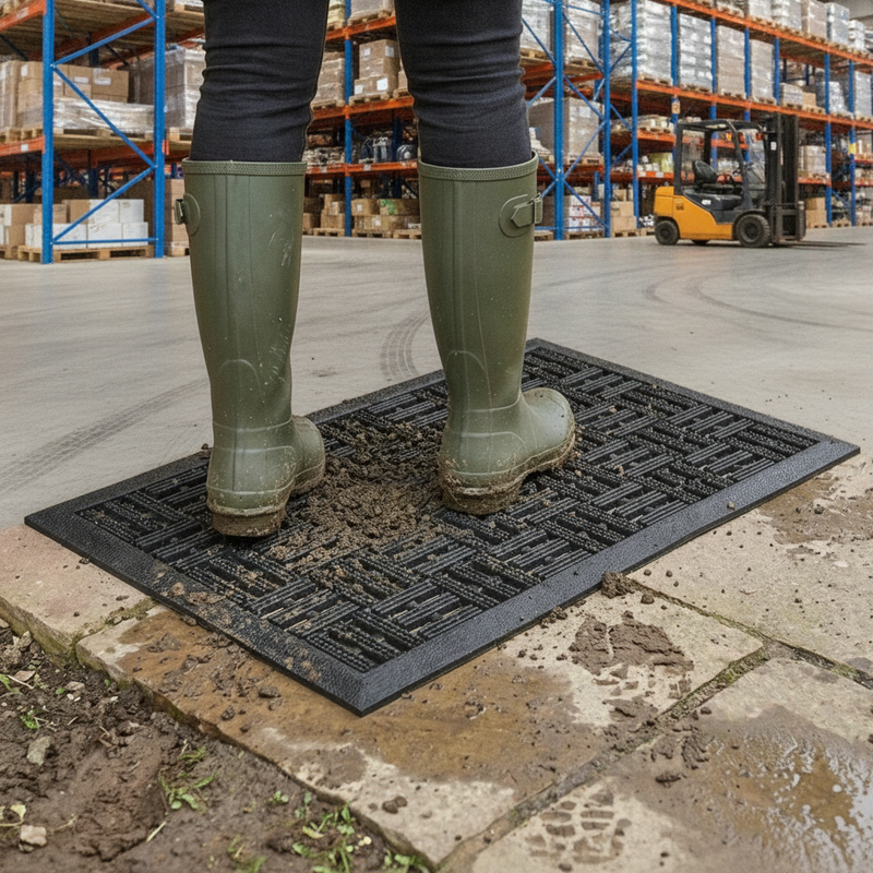 Heavy Duty Rubber Scraper Door Mat - Warehouse Setting