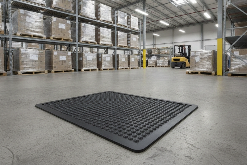 Anti-Fatigue Bubble Mat 90×120cm – Ergonomic Rubber Standing Mat for Workplace - Warehouse Setting