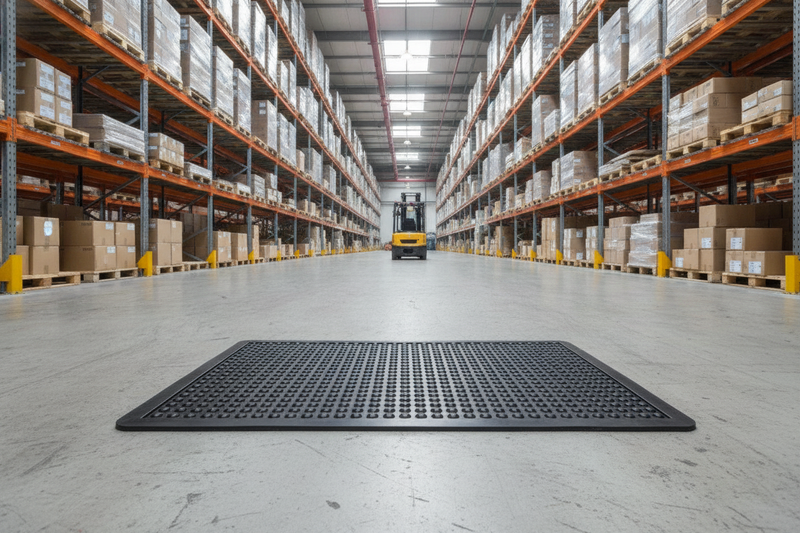 Anti-Fatigue Bubble Mat 90×120cm – Ergonomic Rubber Standing Mat for Workplace - Warehouse Setting