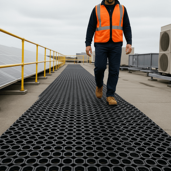 Worker Walking on Roof Matting Walkway