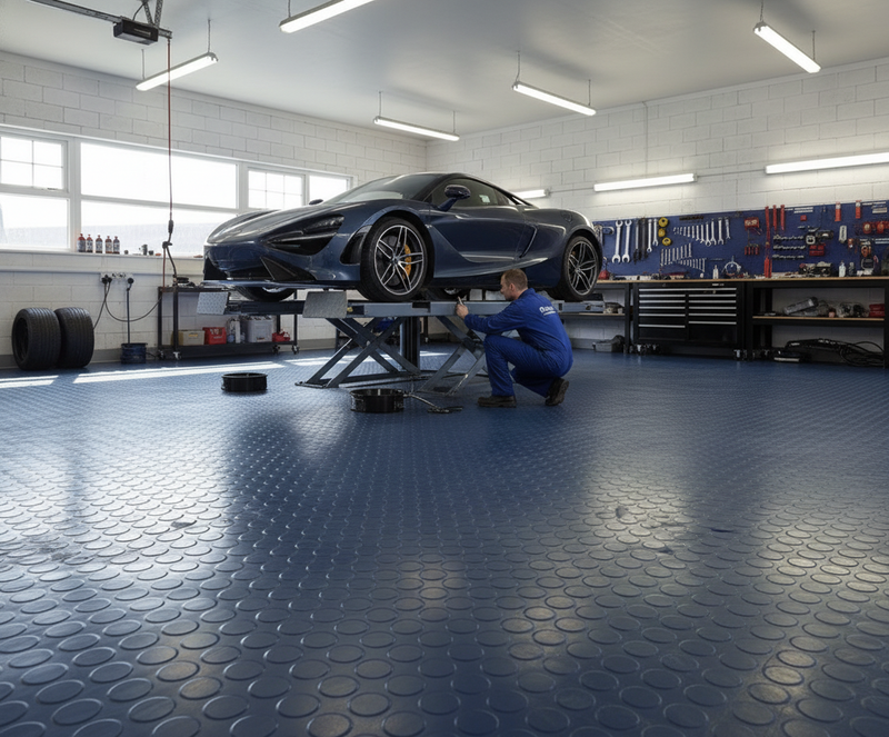 Workshop Rubber Flooring in Automotive Garage UK - Mechanic Workshop Flooring